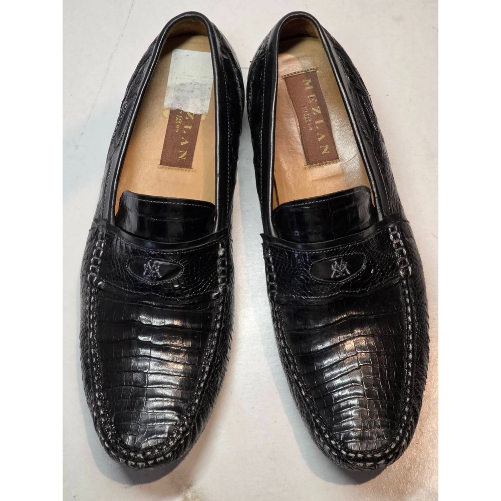 Mezlan Encina Men's Loafers Size 10.5‎ Black Genuine Crocodile Leather Shoes Vtg